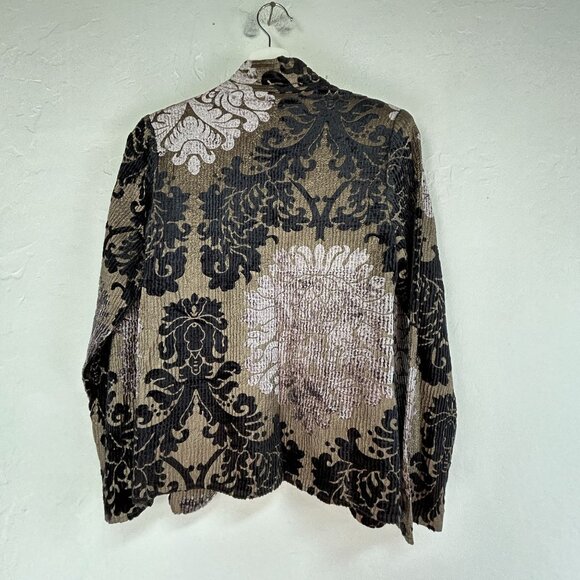 Chicos Women’s Open Front Jacket Size 1 Velvet Burnout Black Beige Floral Casual - Picture 2 of 8